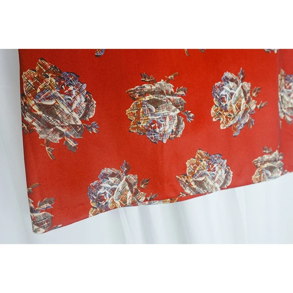 Vintage Womens Boho Blouse Red Top Sz Sm Floral Polyester Short Sleeve‎ Zipper